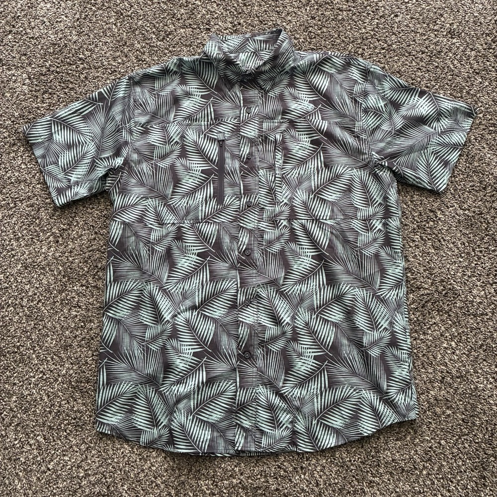 AriatTEK Men's Large Mint Floral Print Short Sleeve Button Shirt